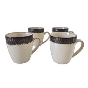 Crate & Barrel Ceramic Mugs Set of 4 Teal Bronze Textured Mid Century